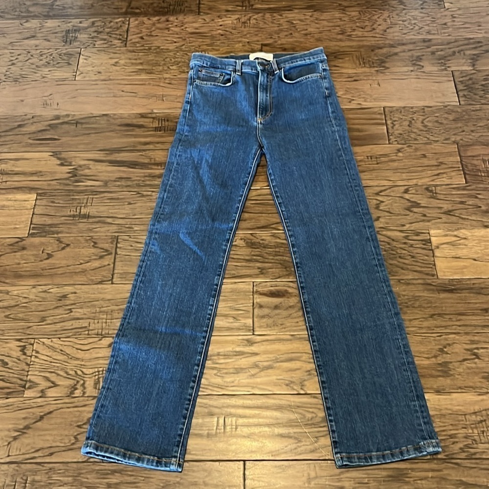 👖JEANERICA High-Rise Straight-Leg Jeans in Dark Blue | Size 27 👖